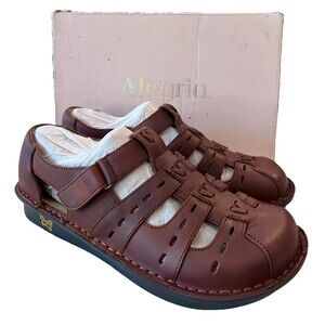 Alegria NEW Leather Fisherman Sandals Pesca Tawny Brown PES-644 Size 9 WIDE EU39